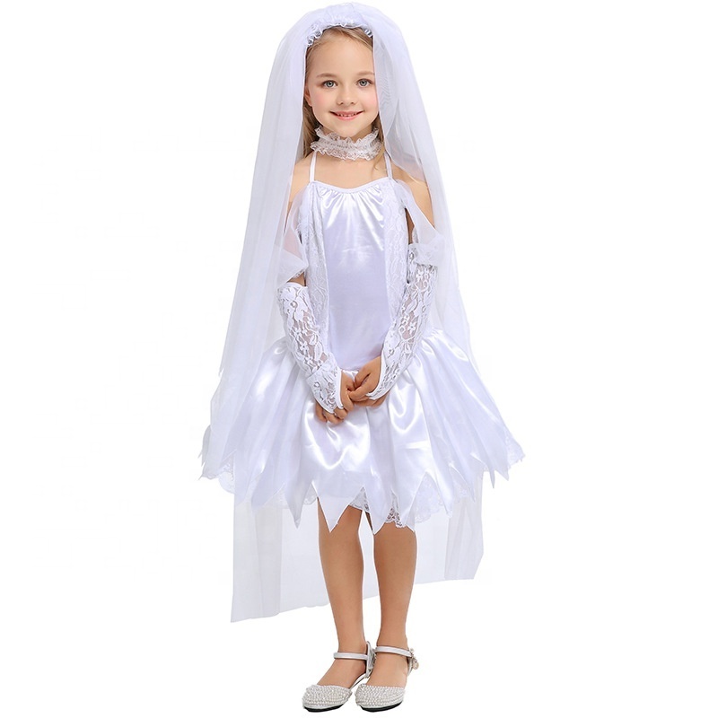 Children Bride Costume For Girl Beautiful Princess Halloween Fancy Dress Up Outfit