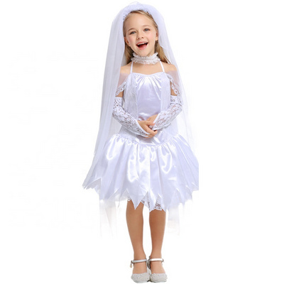 Children Bride Costume For Girl Beautiful Princess Halloween Fancy Dress Up Outfit