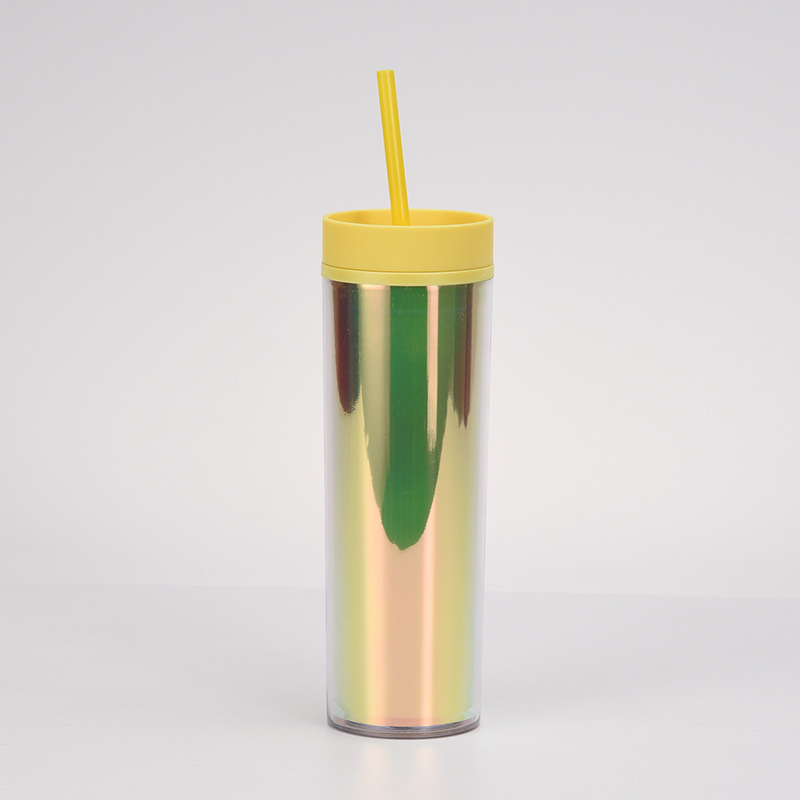 24oz 16oz Plastic Cup with Lid and Heart Shaped Straw Rainbow Color Coffee Cup Water Tumbler