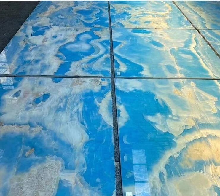 Natural Stone Iran  Blocks  Backlit ice  Blue Onyx Marble Tiles Shower Floor And Wall