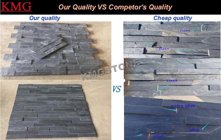 Modern Design 150x600 Black Slate Culture Stone Tiles Exterior Wall Cladding Natural Surface Outdoor Wall Decoration Supply