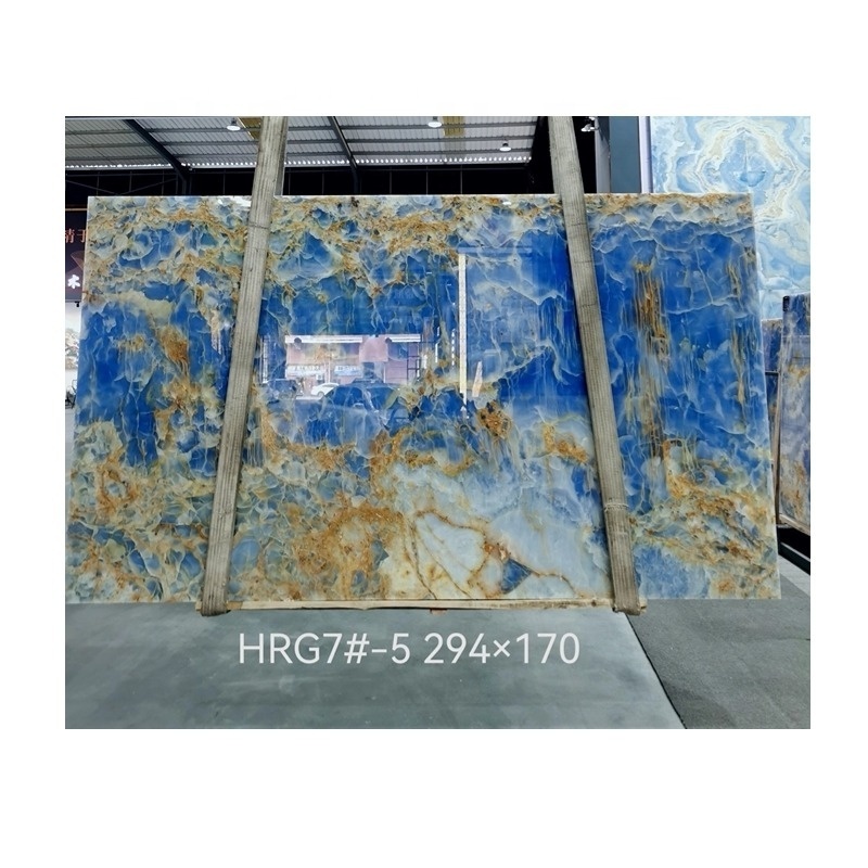 Translucent Blue Onyx Stone Wall Panel Polished Natural Marble Background Design for Kitchen Floor Slab and Tile