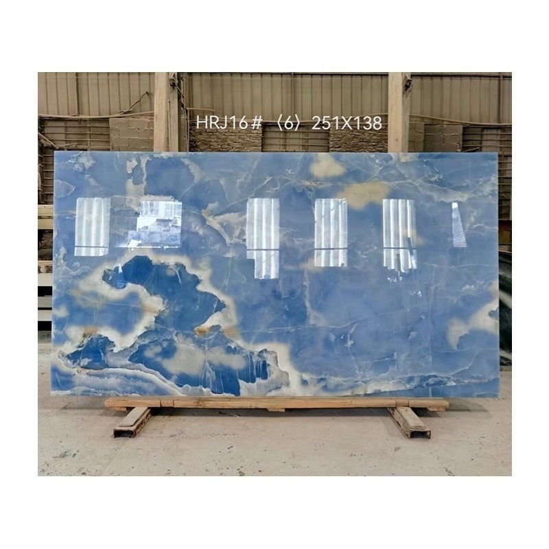 Modern Villa Onyx Slab Countertop Translucent Blue with Antique and Honed Finish for Luxury Interiors