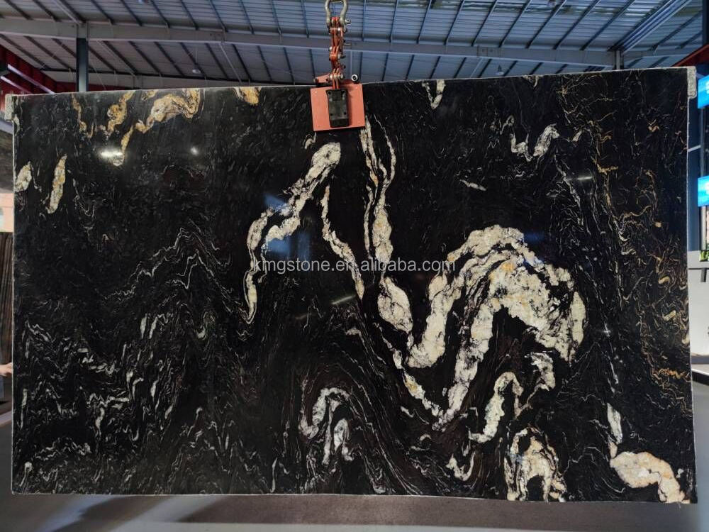 Luxury Black and Gold Polished Glazed Marble Floor Tiles Glossy Surface Slabs for Living Room Dining Room and Bedroom