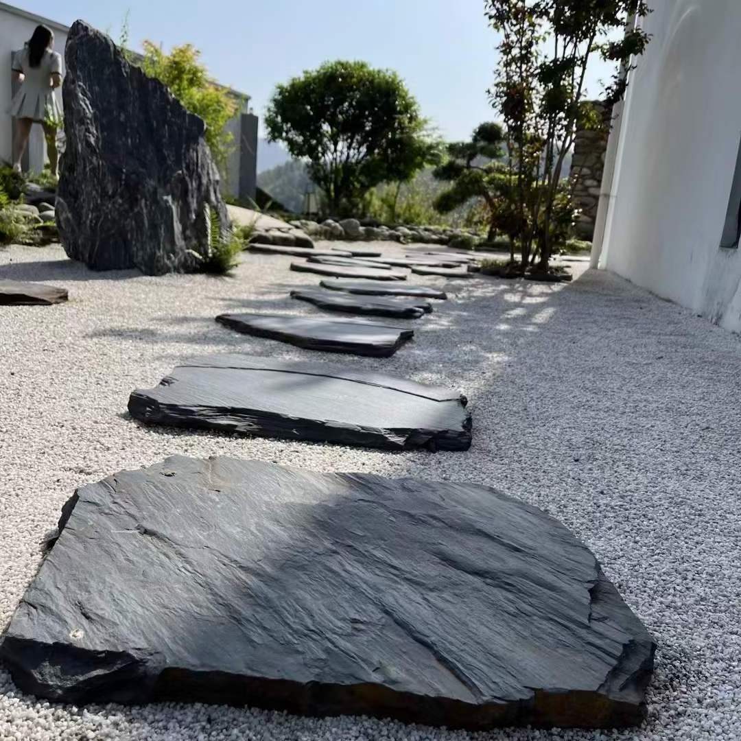 Natural Black Slate Outdoor Garden Stepping Stones Interlocking Paving Stone Tiles for Stone Steps and Floor Paving