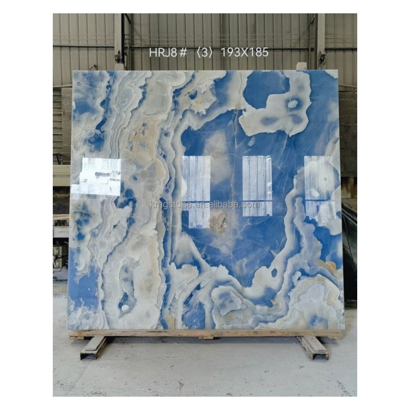 Modern Villa Onyx Slab Countertop Translucent Blue with Antique and Honed Finish for Luxury Interiors