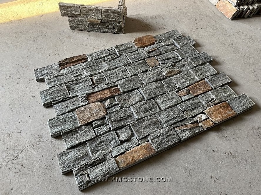 Green quartzite stack stone and wall stone cladding facade tiles suppliers