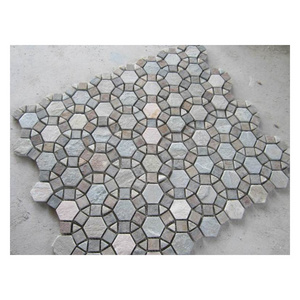 Modern Hexagon Natural Stone Mosaic Wall Tile Travertine Glass Blue Color Family Bathroom Outdoor Hotel Interior Walls Outdoor