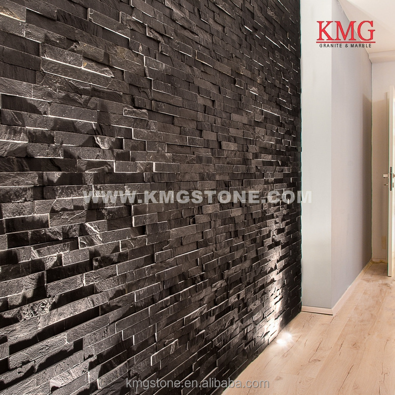 Natural Black Slate Modern Industrial Design Custom Size Cultural Stone Tiles Villa Hotel Decorative Use Polished Split Antacid