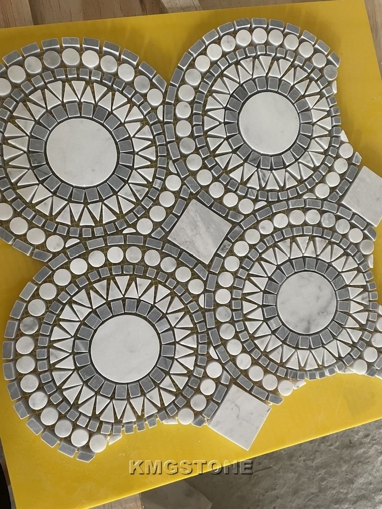 Soulscrafts Modern White Penny round Carrara Marble Mosaic Tiles Polished Dolomite Slab for Wall Floor Graphic Design Solution