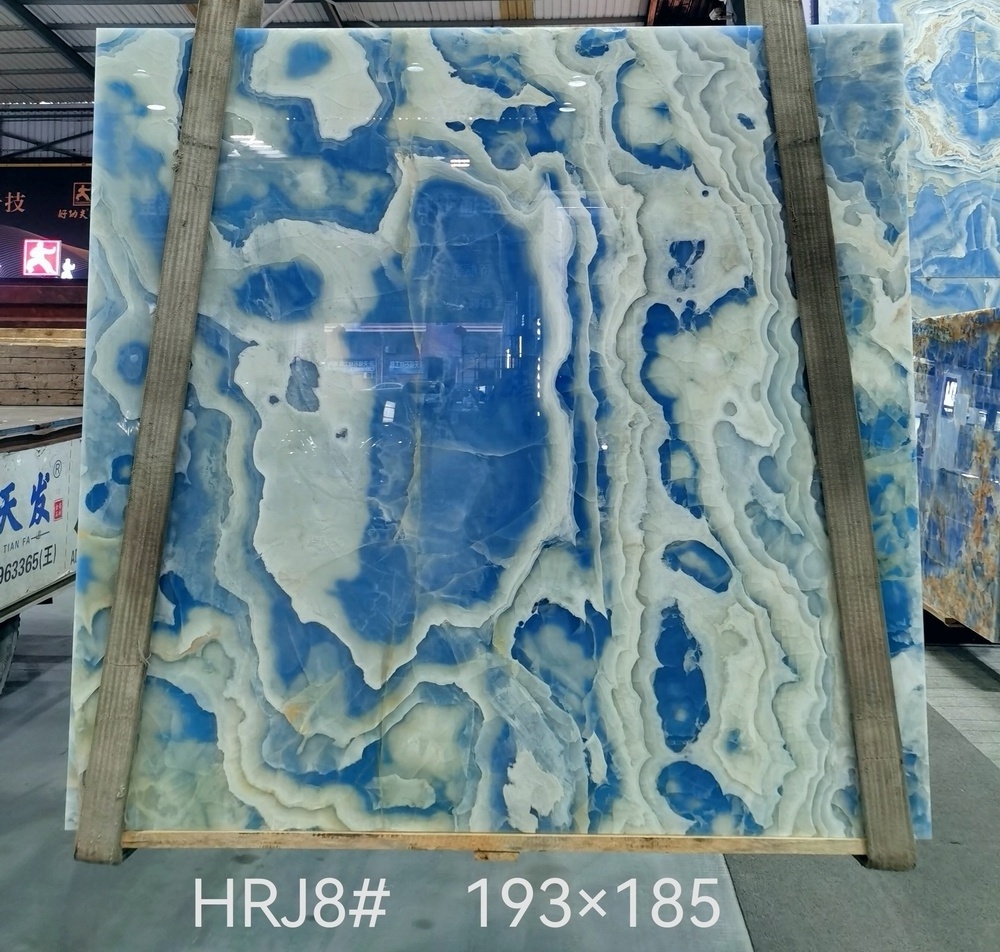 Translucent Blue Onyx Stone Wall Panel Polished Natural Marble Background Design for Kitchen Floor Slab and Tile