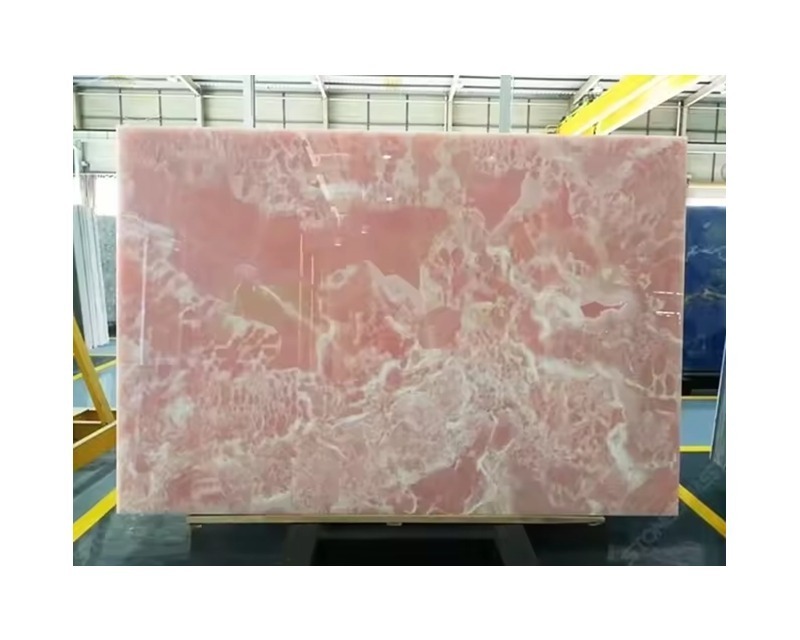 Customized Natural Onyx Marble Stone Slabs Translucent Polished Rose Pink Tiles Vanity Tops Backlit Graphic Design Project