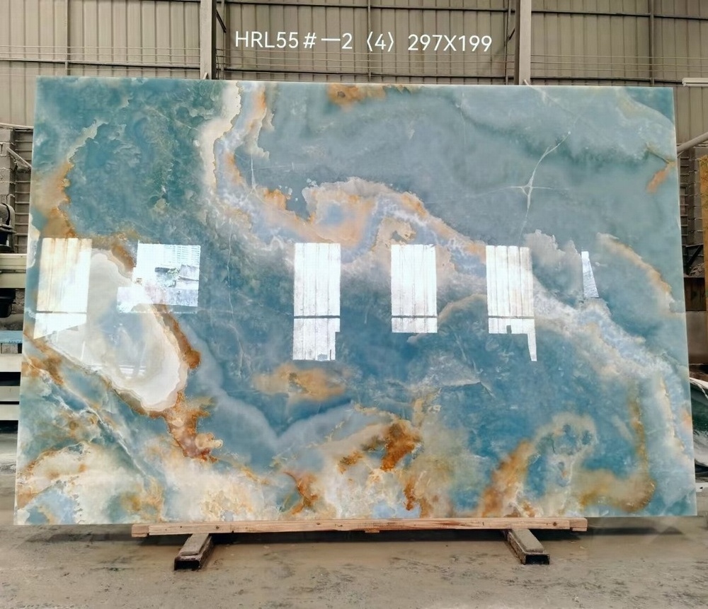 Translucent Blue Onyx Stone Wall Panel Polished Natural Marble Background Design for Kitchen Floor Slab and Tile