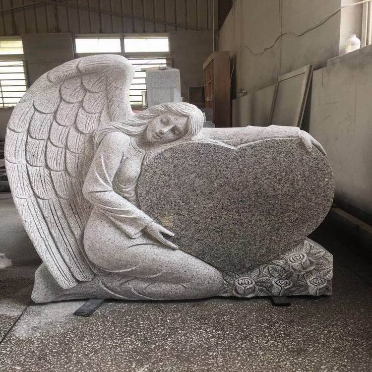 Angel Carving Granite Monuments Heart Headstone With Trees Heart With Wings Tombstone