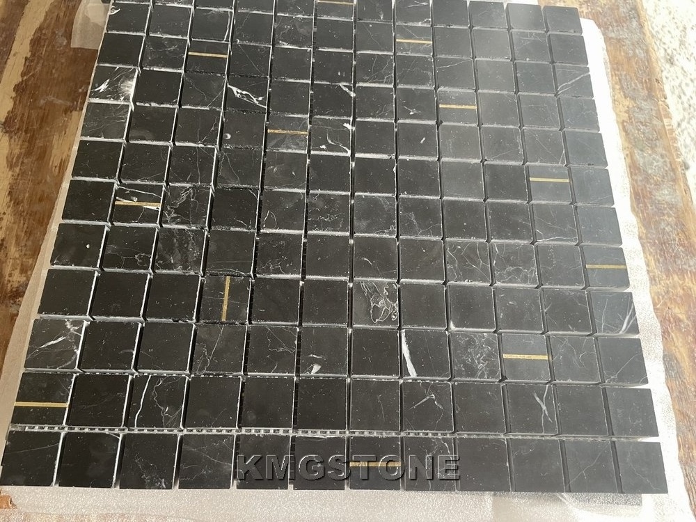 Mixed  Peel and Stick Backsplash Dark Emperador Marble Mosaic Tile