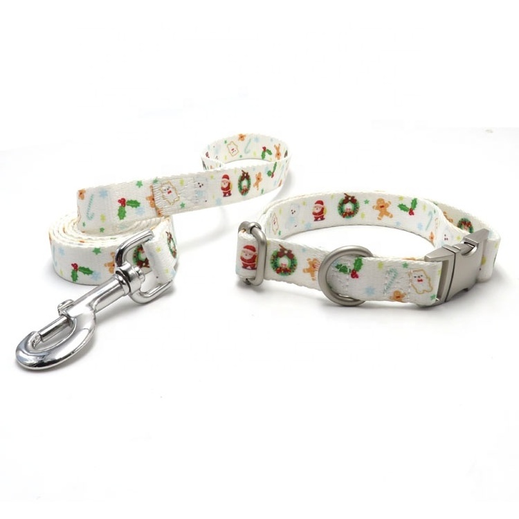 Custom High Quality Nylon Dog Leads Pattern Heat Transfer Print Sublimation Polyester Dog Collar and Leash