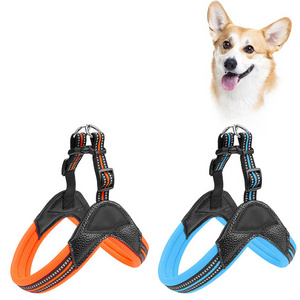 Hot sale Pet supplies factory stock dog carrier reflective dog Harness set breathable pet pu Harness vest with Plastic buckle