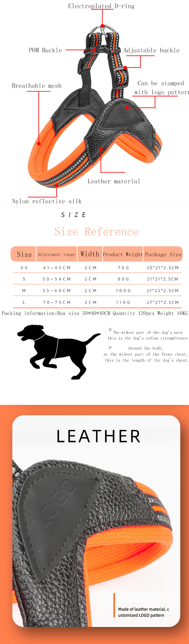 Hot sale Pet supplies factory stock dog carrier reflective dog Harness set breathable pet pu Harness vest with Plastic buckle