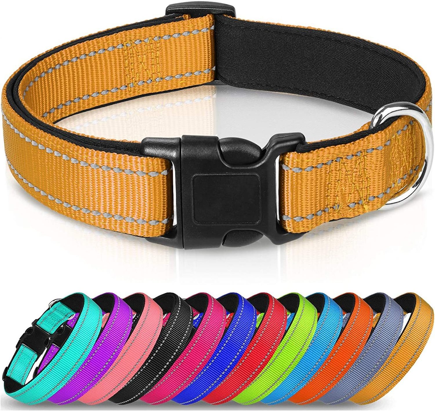 Soft Neoprene Padded Durable Outdoor Training Reflective Colorful Adjustable Nylon Dog Collar Eco Friendly Pet Collar