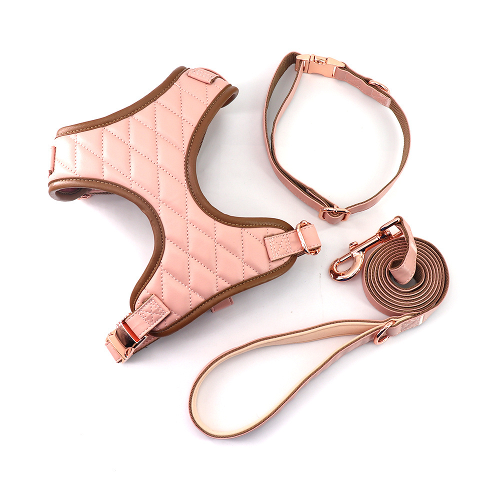 Wholesale Manufacture Designer Personalized Soft Real Pu Leather Small Puppy Dog Harness and Leash Set