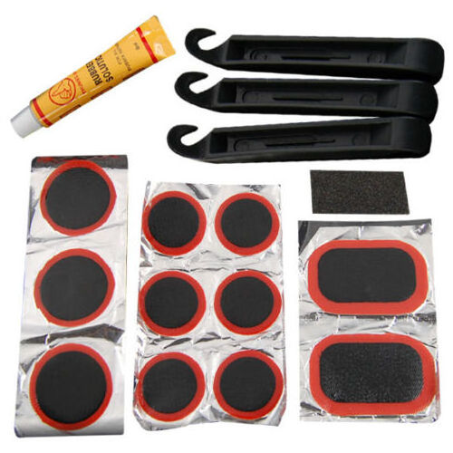 Bike Bicycle Tire Tyre Rubber Patches File Lever Puncture Repairing Tool Kit