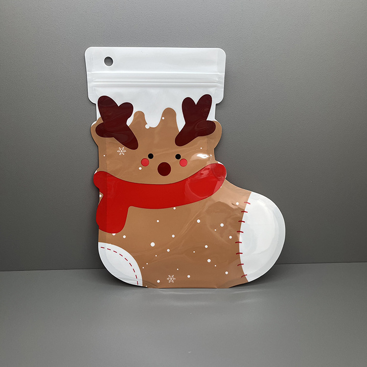 Custom Die Cut Irregular Ziplock Special Shaped Plastic Mylar Packs christmas tree socks gifts snowman Bags