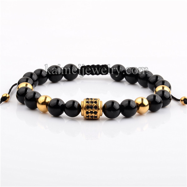 Leading Brand Bohemian Stainless Steel Micro-Insert Crystal Ball Black Onyx Bracelet