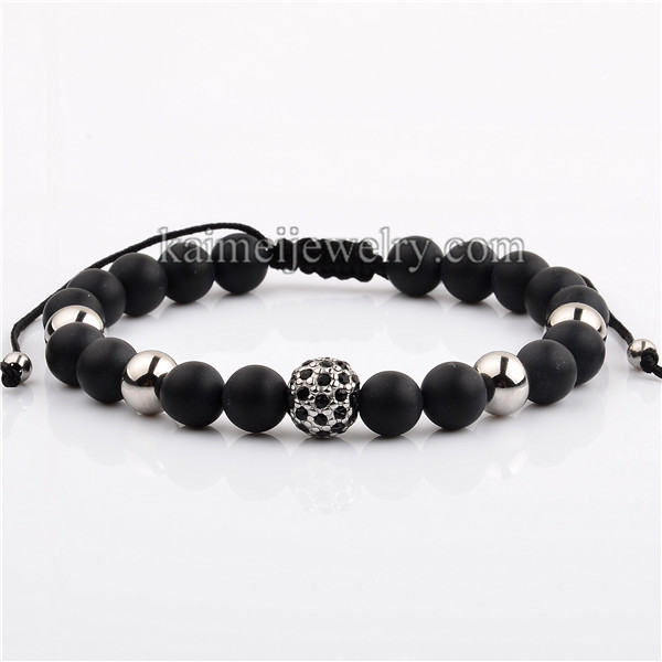 Leading Brand Bohemian Stainless Steel Micro-Insert Crystal Ball Black Onyx Bracelet