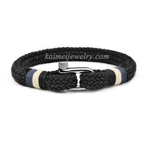 New Style Retro Jewelry Sailing Cotton Rope Mens Stainless Steel U Shackle Bracelet