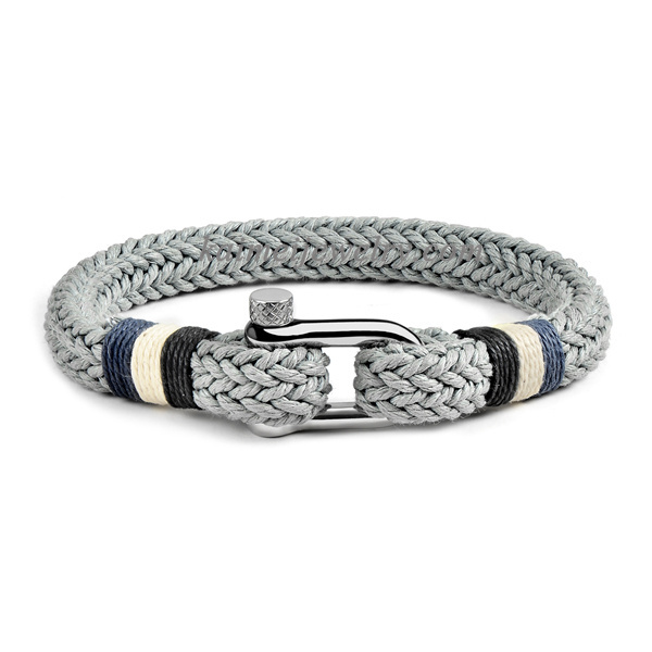 New Style Retro Jewelry Sailing Cotton Rope Mens Stainless Steel U Shackle Bracelet