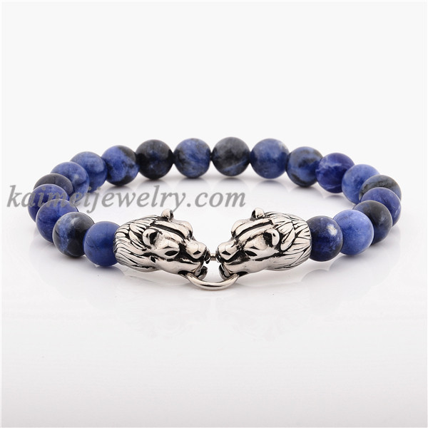 China Jewelry Manufacturer Shining Onyx Stone Beads Bracelet 316L Stainless Steel Skull Beaded Jewelry