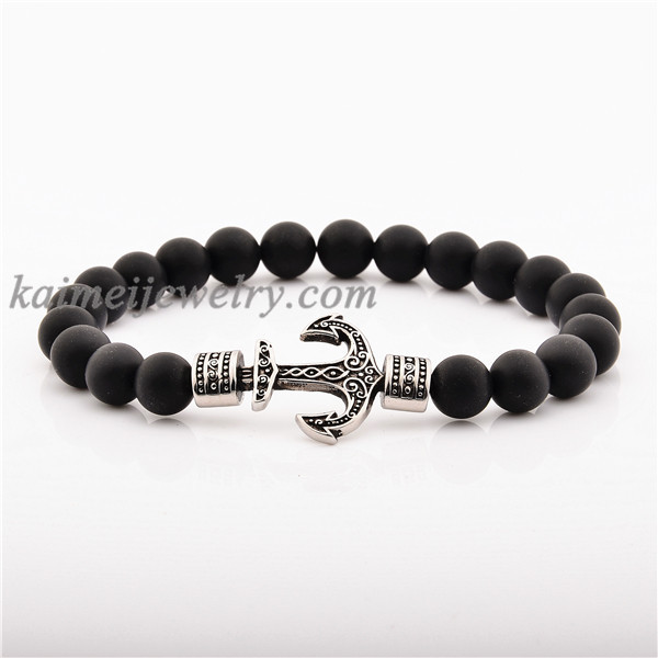 China Jewelry Manufacturer Shining Onyx Stone Beads Bracelet 316L Stainless Steel Skull Beaded Jewelry