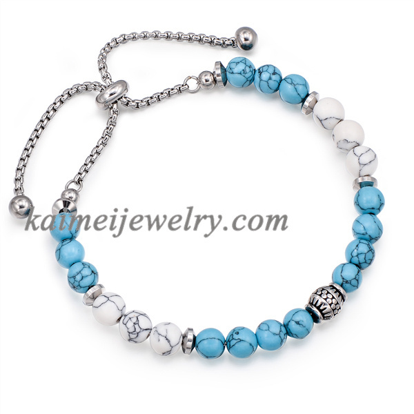 Factory Direct Sell Adjustable Chain Natural Howlite Stone White And Blue Beaded Turquoise Bracelets For Men