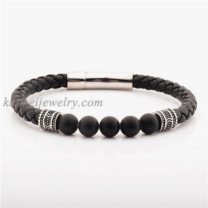 Simple Design Trending Handmade Agate Stone Beads Leather Bracelets For Men Jewelry