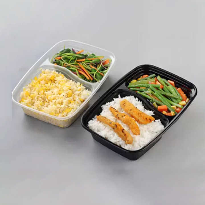 Customized double grid PP plastic disposable lunch takeout box Microwavable Plastic Lunch Bento Box Food Container