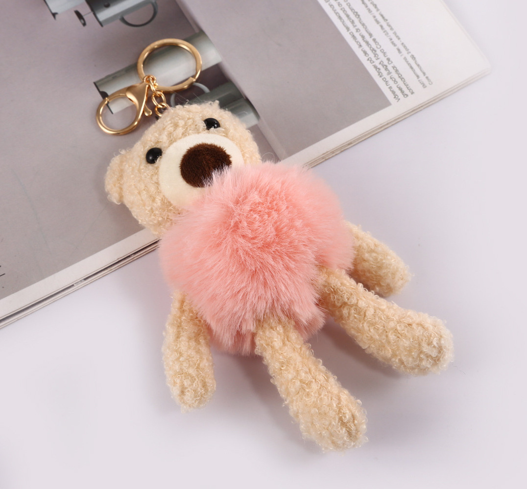 25CM Teddy Bear Plush Keychain Cute Lovely Faux Fur Pompom Bunny Rabbit Fluffy Key Chain Handbag Pendant Keyring