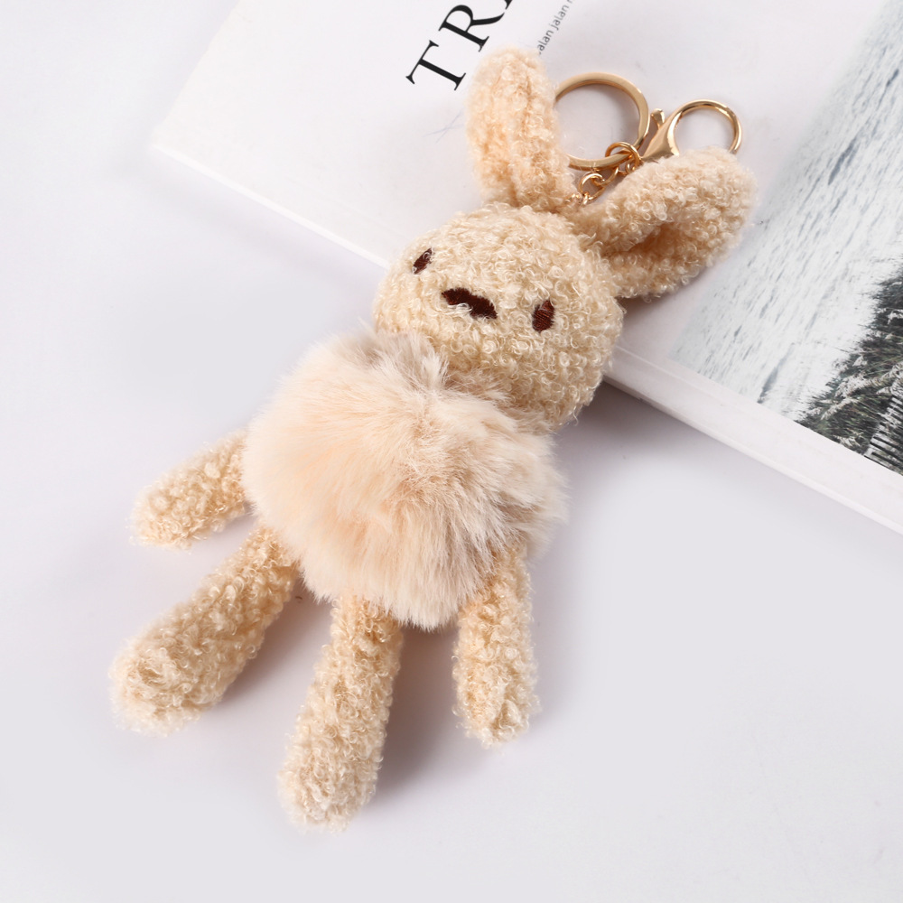 25CM Teddy Bear Plush Keychain Cute Lovely Faux Fur Pompom Bunny Rabbit Fluffy Key Chain Handbag Pendant Keyring