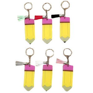 Customized Personalized Blank Pencil Keychain Teacher Graduation Gift Tassel Acrylic Plastic Pencil Key chains Appreciation Gift