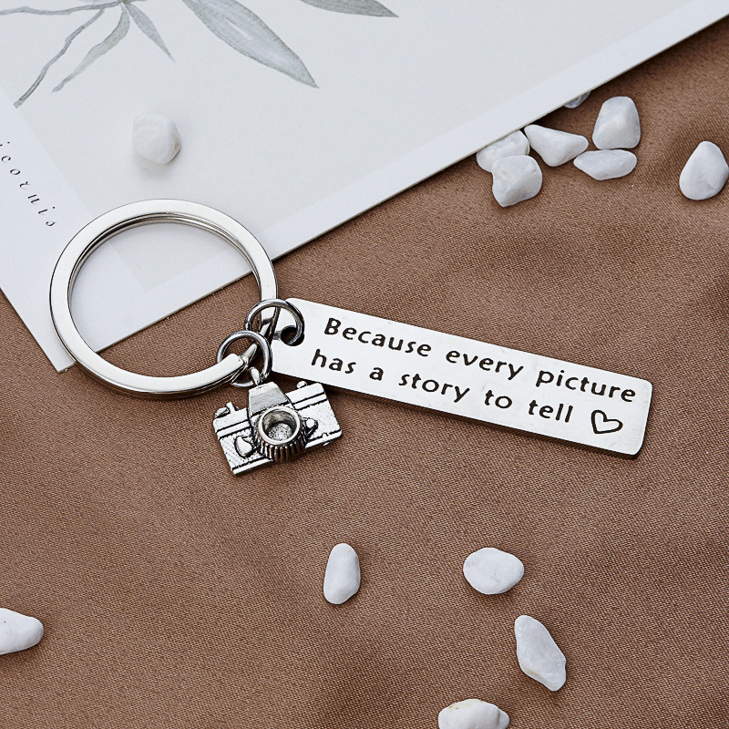 Photographer Keychain Because every picture has a story to tell Camera Charm Pendant keyring Gift key chain mini camera keychain