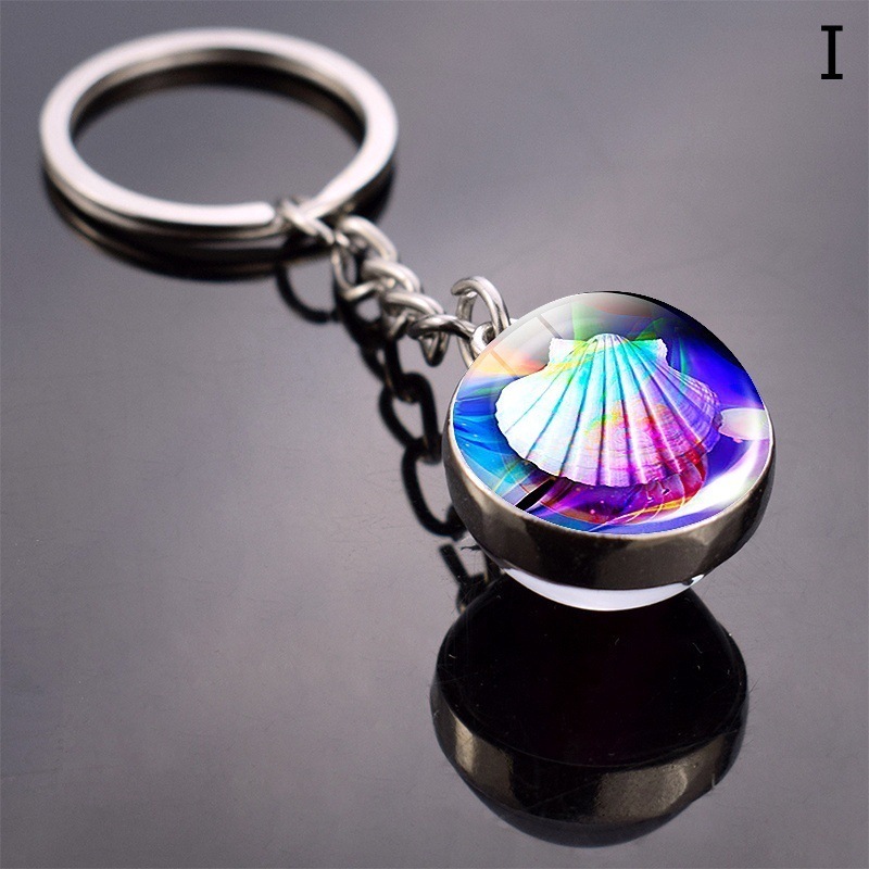 Cute Crystal Sea Animals Key Chains Turtle Dolphin Starfish Double Sided Glass Ball Keychain Pendant Keyring for Daughters Gifts