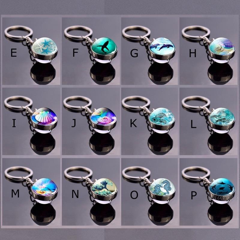 Cute Crystal Sea Animals Key Chains Turtle Dolphin Starfish Double Sided Glass Ball Keychain Pendant Keyring for Daughters Gifts