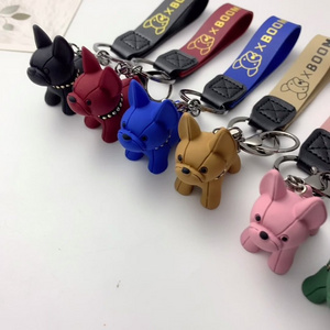 Crystal French Bulldog Keychain Lanyard Rhinestone Leather Strap Dog Keychains french bulldog keychain car bag charm Accessories