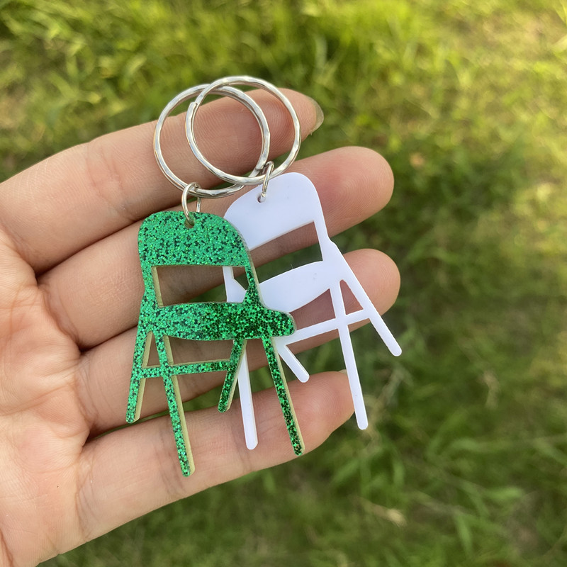 Creative Colorful Folding Chair Keychain Shining Chair Shape Resin Acrylic Chair Key rings for Women Girls Jewelry