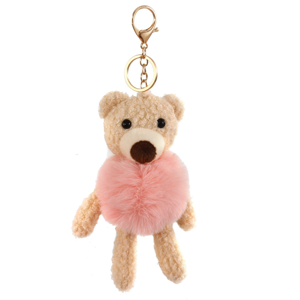 25CM Teddy Bear Plush Keychain Cute Lovely Faux Fur Pompom Bunny Rabbit Fluffy Key Chain Handbag Pendant Keyring