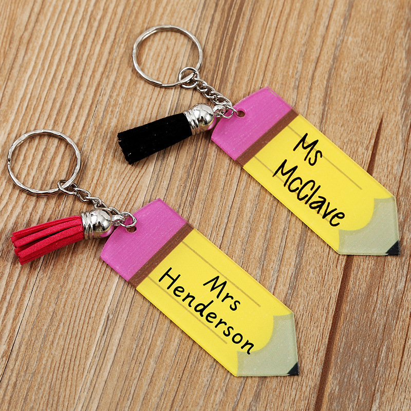 Customized Personalized Blank Pencil Keychain Teacher Graduation Gift Tassel Acrylic Plastic Pencil Key chains Appreciation Gift