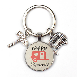 Retro Camper metal keychain Happy RV Couples key chain Camping Gifts for Men Women Teenager Camper Lover Travel Trailers keyring