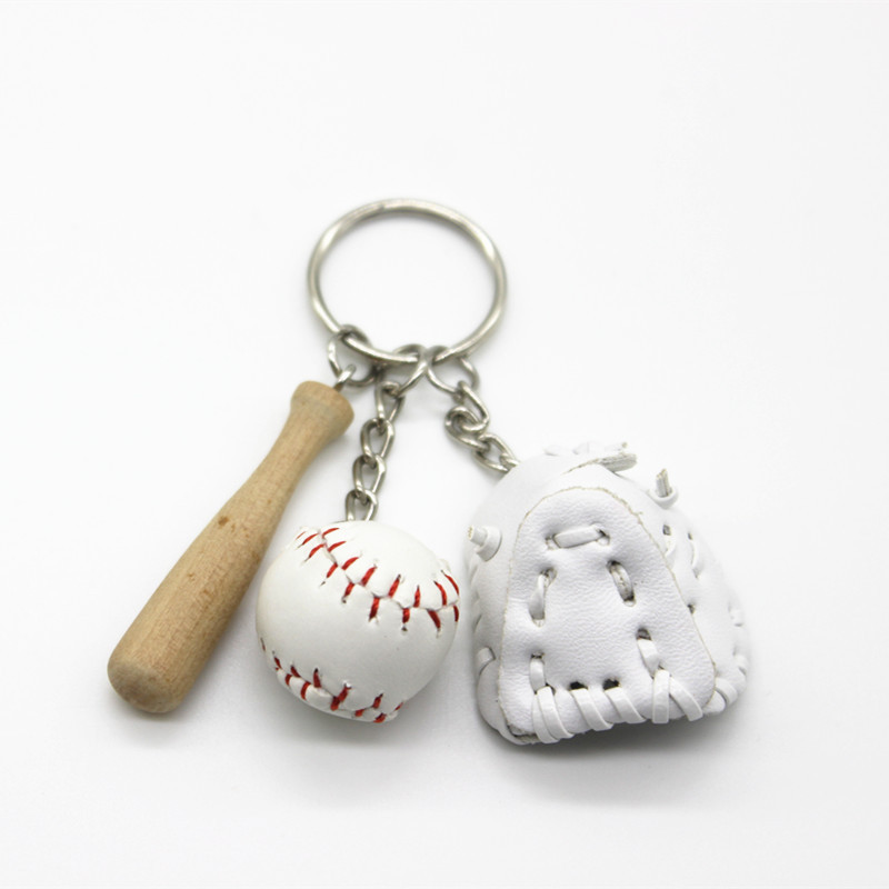 Wholesale Baseball keychain Set Baseball Glove Wooden Bat Pendant Sports Key chains car Key Rings Promotional Base ball keychain