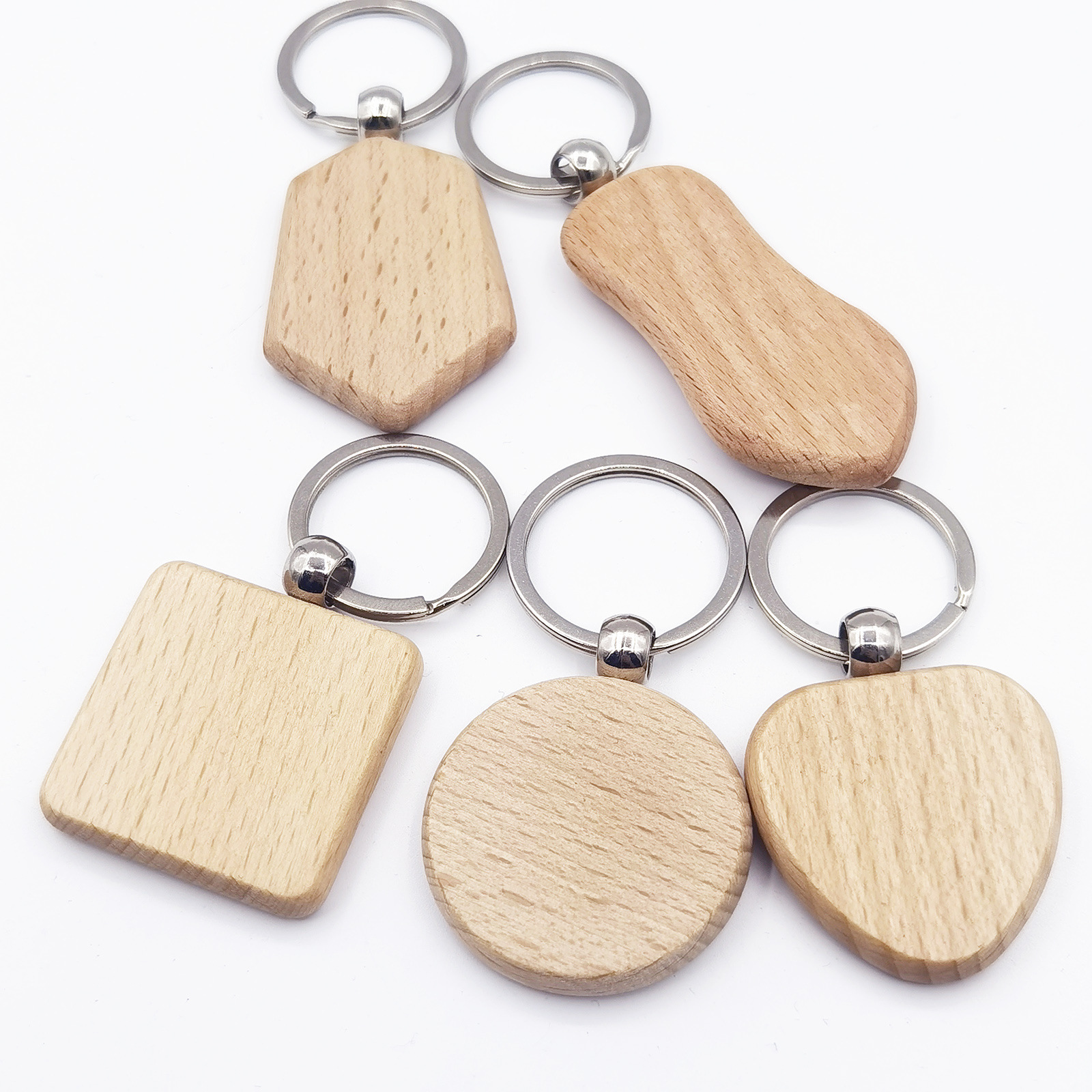 laser Engraved Blank Wooden Key Chains Rectangle diamond House Wood Keychain Blanks Key Ring Key Tags Personalized DIY souvenir