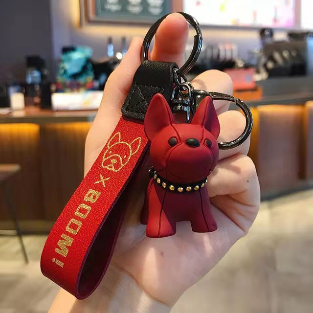 Crystal French Bulldog Keychain Lanyard Rhinestone Leather Strap Dog Keychains french bulldog keychain car bag charm Accessories