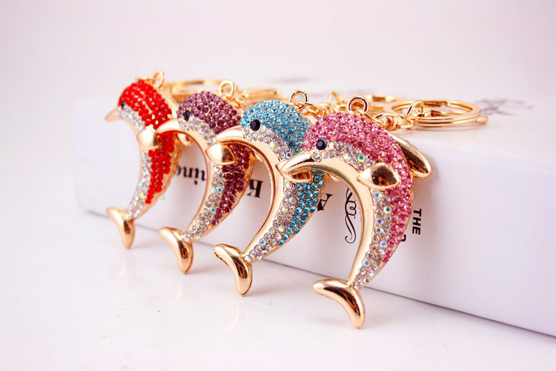 Sea Animal Metal Key Chains Pendant Cute Crystal Rhinestone Keychains Turtle Crab Dolphin Keychain Fashion Women Bag Accessories